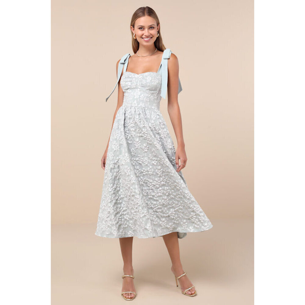 Lulus Bubbly Bliss Sage Green Jacquard Bustier Tie-strap Midi Dress - Size M